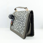 Ladies Hand Bag Grey & White Color With Leather Stripe QB00325