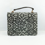 Ladies Hand Bag Grey & White Color With Leather Stripe QB00325