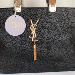 YSL Ladies Hand Bag 2 Piece With Leather Stripe Black Color QB00243