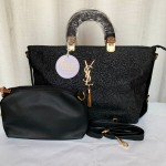 YSL Ladies Hand Bag 2 Piece With Leather Stripe Black Color QB00243