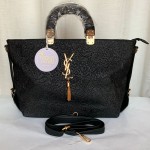 YSL Ladies Hand Bag 2 Piece With Leather Stripe Black Color QB00243