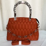 Female Stylish Hand Bag With Leather Stripe Brown Color QB00268