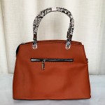 Female Stylish Hand Bag With Leather Stripe Brown Color QB00268