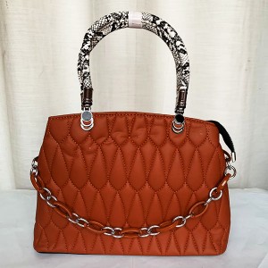 Female Stylish Hand Bag With Leather Stripe Brown Color QB00268