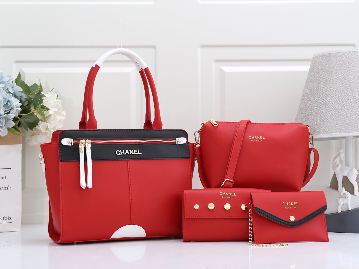 Chanel Ladies Hand Bag 4 Piece Red Color QB00218