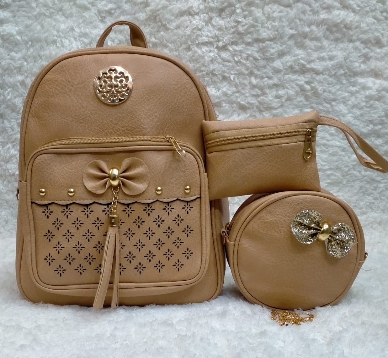 Shoulder Bags For Girls Light Brown Color 3 Piece QB00112