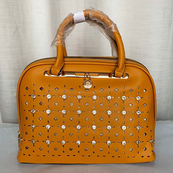 Female Hand & Shoulder Bag With Leather Stripe Yellow Color QB00273