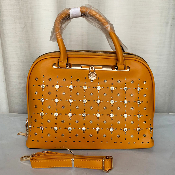 Female Hand & Shoulder Bag With Leather Stripe Yellow Color QB00273