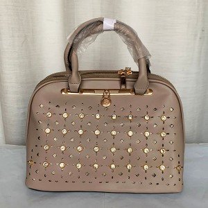 Female Hand & Shoulder Bag With Leather Stripe Brown Color QB00274