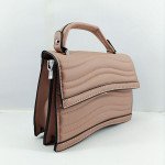 Ladies Hand Bag With Leather Stripe Brown Color QB00335