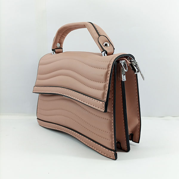 Ladies Hand Bag With Leather Stripe Brown Color QB00335