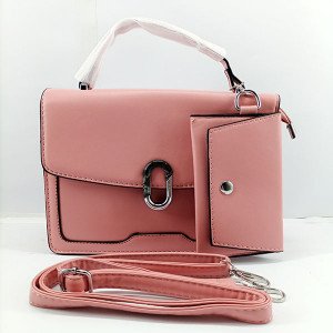 Ladies Hand Bag 2 Piece With Leather Stripe Pink Color QB00340