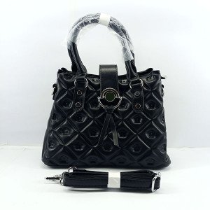 Ladies Hand Bag With Leather Stripe Black Color QB00345