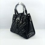 Ladies Hand Bag With Leather Stripe Black Color QB00345