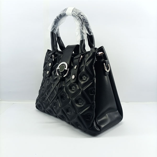 Ladies Hand Bag With Leather Stripe Black Color QB00345