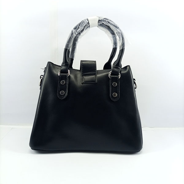 Ladies Hand Bag With Leather Stripe Black Color QB00345