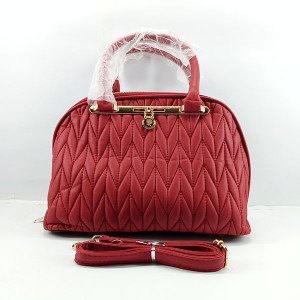 Ladies Hand Bag With Leather Stripe Mehroon Color QB00348