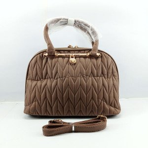 Ladies Hand Bag With Leather Stripe Brown Color QB00347