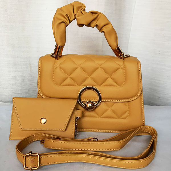 Female Hand Bag 2 Piece With Leather Handle Yellow Color QB00261