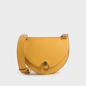 Charles & Keith CK2-80781272 Replica Ladies Hand Bag Yellow Color With Leather Stripe