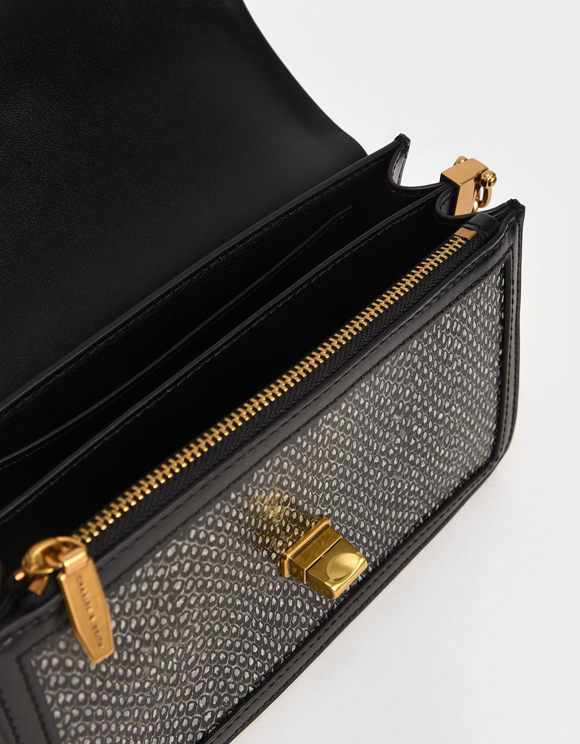Charles & Keith CK2-80781405 Replica Ladies Hand Bag Black Color With Leather Stripe