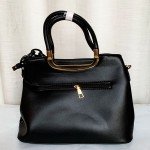 Female Stylish Hand Bag With Leather Stripe Black Color QB00264