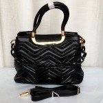 Female Stylish Hand Bag With Leather Stripe Black Color QB00264