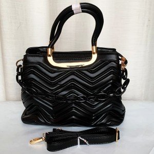 Female Stylish Hand Bag With Leather Stripe Black Color QB00264