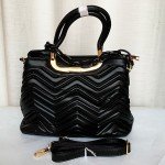 Female Stylish Hand Bag With Leather Stripe Black Color QB00264