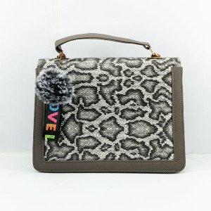 Ladies Hand Bag Grey & White Color With Leather Stripe QB00325