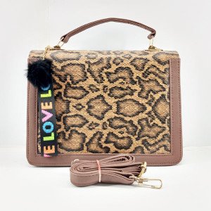 Ladies Hand Bag Brown Color With Leather Stripe QB00326