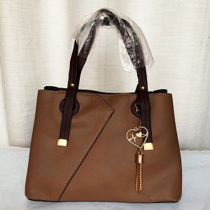 Female Hand Bag Love Design With Leather Stripe Brown Color QB00267