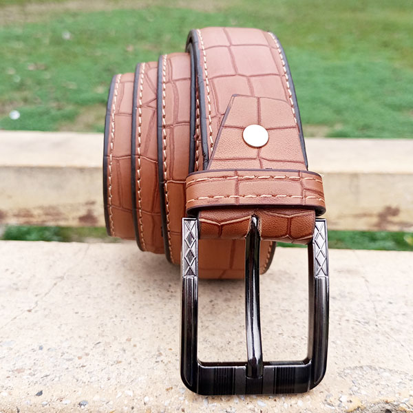 Genuine Leather Belt Crocodile Mustard Color With Buckle  For Men QBL026