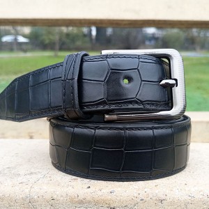 Genuine Leather Belt Black Color With Buckle Crocodile For Men QBL051