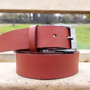 Plane Brown Leather Belt with Shine Silver Buckle