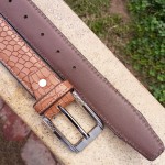 Genuine Leather Belt Crocodile Mustard Color With Buckle For Men QBL027