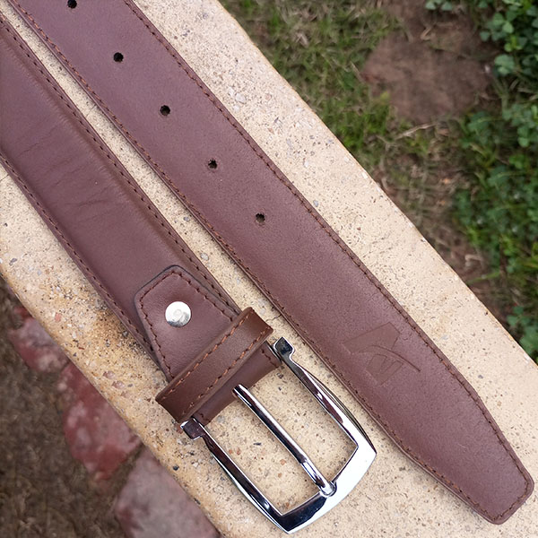 Leather Plane Brown Belt with Silver Buckle