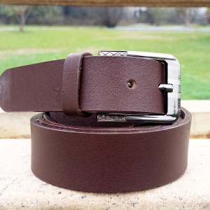 Leather Brown Belt with Silver Shine Buckle
