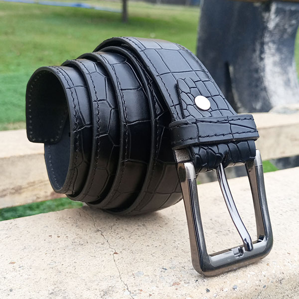 Genuine Leather Belt Black Color With Buckle Crocodile For Men QBL051