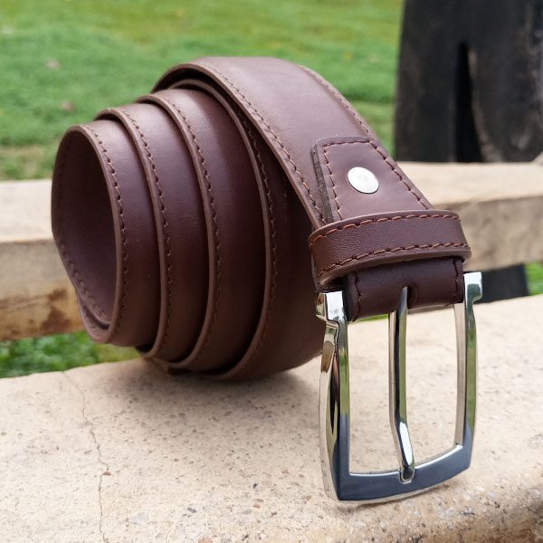 Leather Plane Brown Belt with Silver Buckle