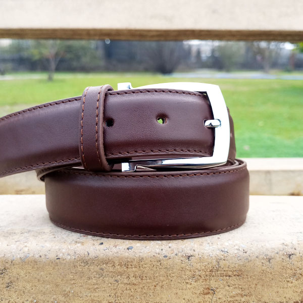 Leather Plane Brown Belt with Silver Buckle
