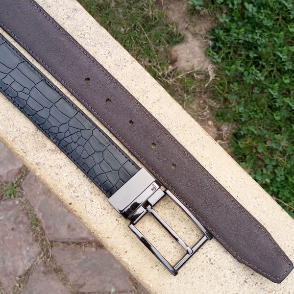 Genuine Leather Double Side Belt Crocodile Style With Buckle For Men QBL035