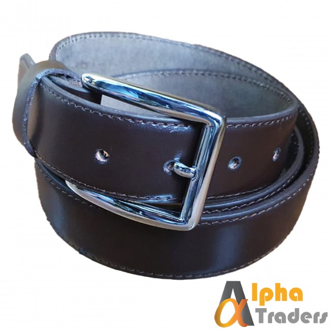 Dark Brown Leather Belt with Silver shine Buckle