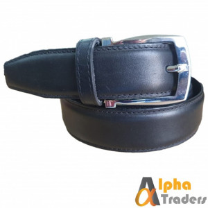 Black Leather Belt with Silver Buckle shine