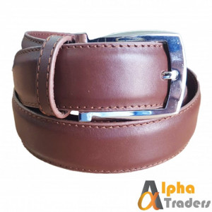 Brown Leather Belt with Shine Silver Buckle