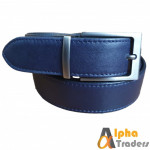 Navi Blue Leather Belt with Silver Buckle