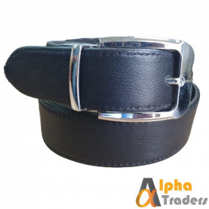 Leather Black Belt with Silver Shine Buckle