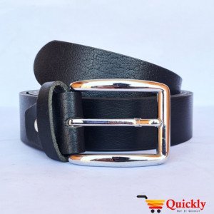 Black Leather Belt With Silver Stylish Buckle