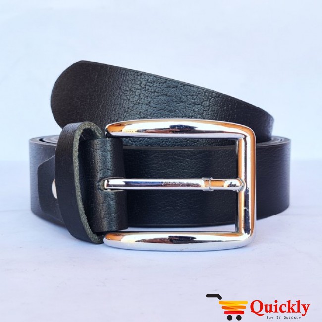 Black Leather Belt With Silver Stylish Buckle