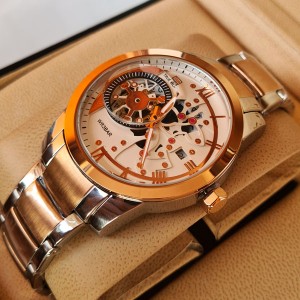True Worth 2085 Rose Gold & White  Chain Strap Watch